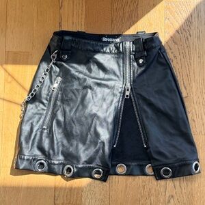 Dolls Kill Horoscope Black Faux Leather Grommet Mini Skirt